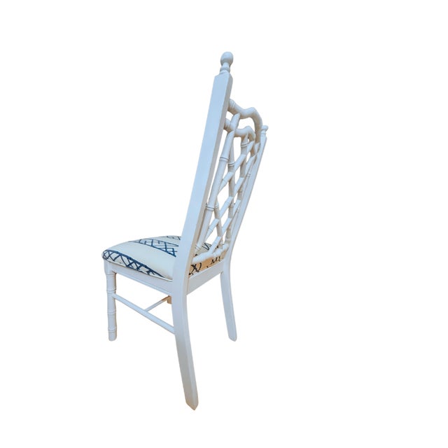 Mid 20th Century Set of 4 Custom Upholstered Lattice-Back Chairs For Sale - Image 4 of 6