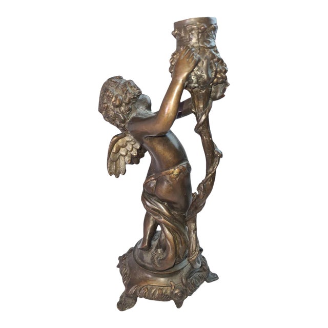 19th Century Antique Cherub Bronze Candle Holders, French For Sale