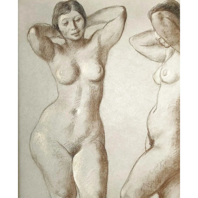 Mexican Francisco Zuniga "Two Standing Nudes" Figurative Pastel Drawing on Paper, 1971 For Sale - Image 3 of 6