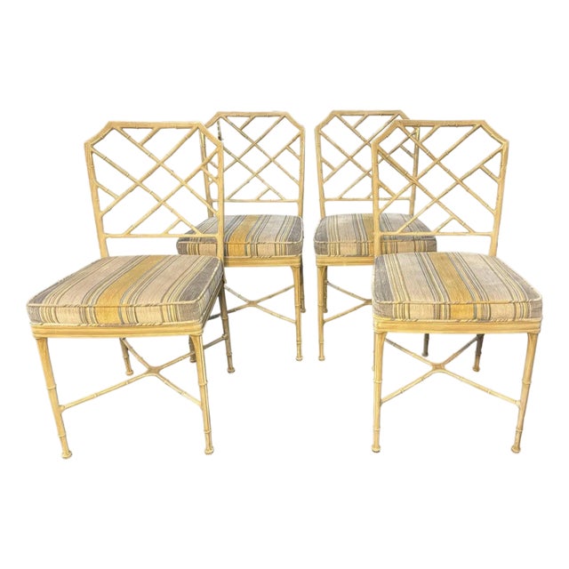 1950s Chinoiserie Metal Calcutta Dining Patio Chairs by Brown Jordan- Set of 4 For Sale
