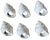 A set of six sculptural ceramic napkin rings shaped like spiraling seashells. Each glossy white shell has raised ridges...