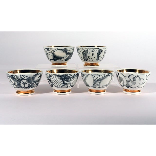 1960s Piero Fornasetti Ceramic Appetizer Bowls, Complete Set of Six, Antipasto Subjects For Sale - Image 11 of 11