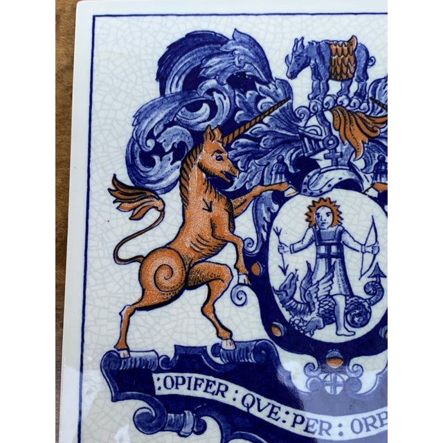 English Dutch Delft Heraldic Tile in Blue and White For Sale - Image 3 of 7