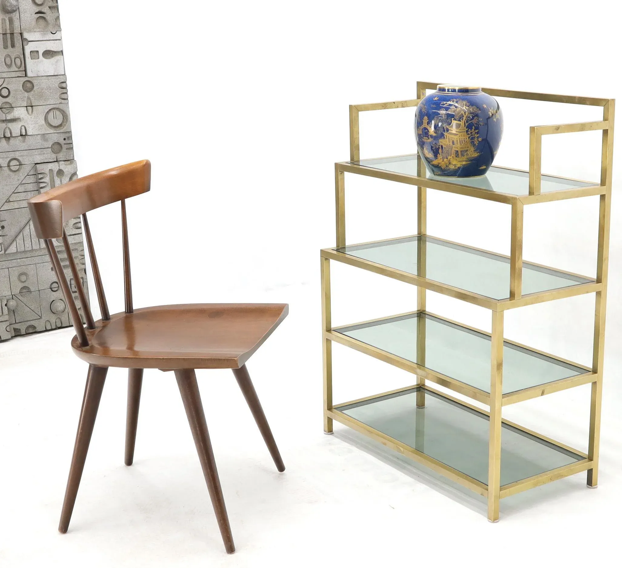 Mid 20th Century Four-Tier Brass Console Small Étagère with Smoked
