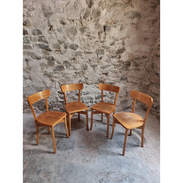 Mid-Century French Bistro Chairs in Beech and Plywood, 1960s, Set of 4 For Sale - Image 17 of 18