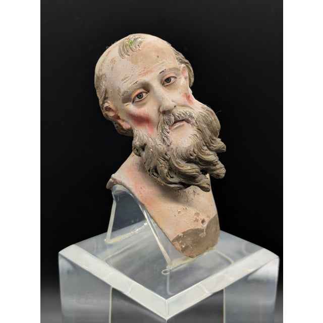 Pink Late 18th Century Neapolitan Glass-Eyed Santon Head For Sale - Image 8 of 12