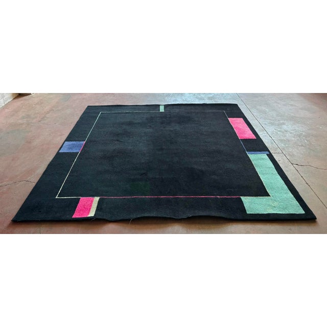 Nice square Kinast rug with typical 1980s decor This piece has an attribution mark, I am sure that it is completely...