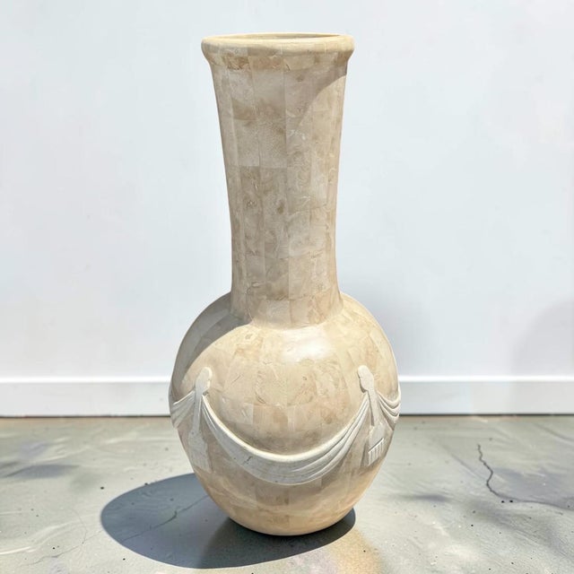 Vintage Tessellated Stone Vase With Ribbons For Sale In Miami - Image 6 of 10