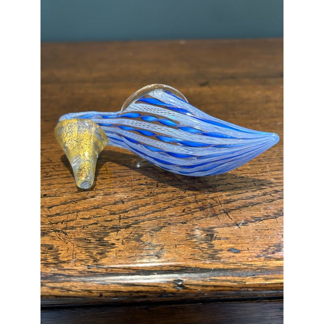 Glass Mid-20th Century Italian Murano Glass Slipper With Blue and White Zanfirico Ribbon Filigree For Sale - Image 7 of 11