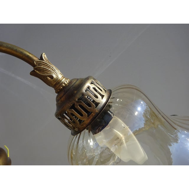 Brown Three-Light Chandelier in Wood, Bronze and Glass, 1980s For Sale - Image 8 of 15