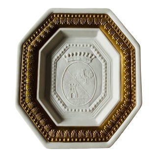 Italian Bisque Porcelain Grand Tour Style Plaque With Gold Border | Italy, Mid-20th C. For Sale