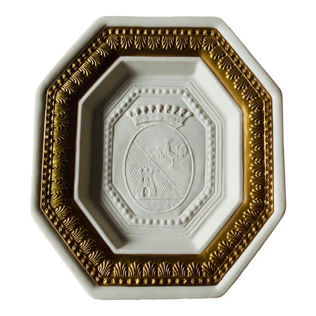 Italian Bisque Porcelain Grand Tour Style Plaque With Gold Border | Italy, Mid-20th C. For Sale