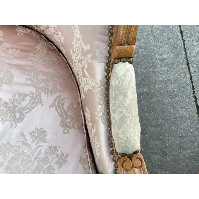 Wood Classic French Settee W/ Pink Silk Upholstery For Sale - Image 7 of 11