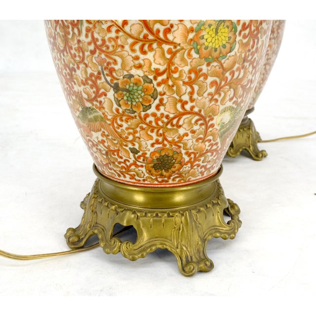 Mid 20th Century Very Fine Enamel Decorated Satsuma Style Ceramic Bases Table Lamps For Sale - Image 5 of 14