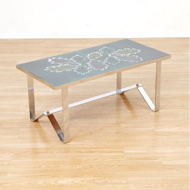 1970s Post Modern Chrome & Tile Coffee Table For Sale In Los Angeles - Image 6 of 10