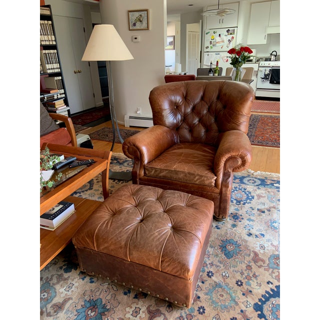Restoration Hardware Classic Leather Club Chair and Ottoman a Pair Chairish