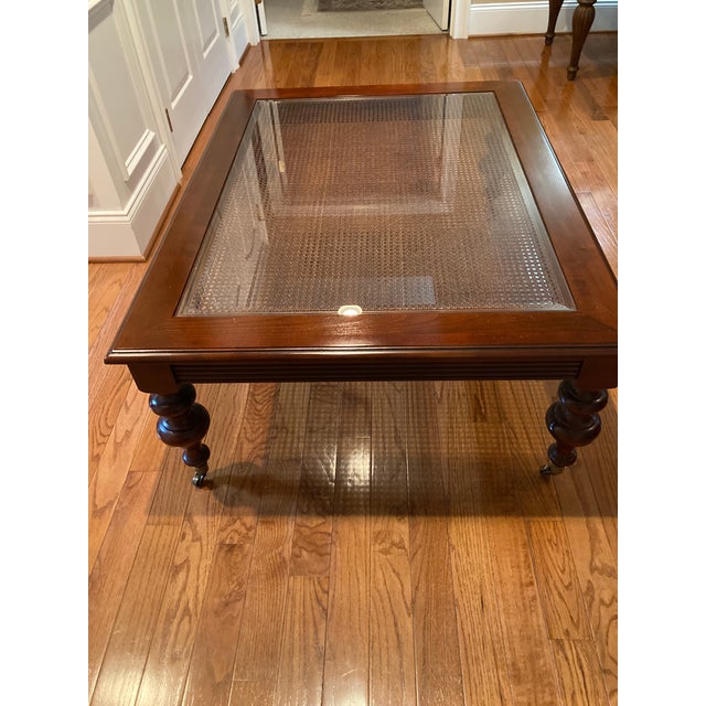 English Ethan Allen British Classics Cane and Glass Coffee Table For Sale - Image 3 of 11