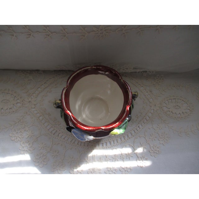 Vintage Majolica French Country Dark Red With Birds Double Handle Cachepot 5.5" Tall For Sale In Columbia, SC - Image 6 of 6