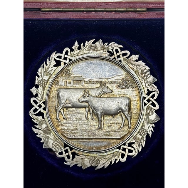 Late 19th Century 19th Century Scottish Silver Agricultural Prize Medal Ayrshire Cow & Calf Bull With Original Case For Sale - Image 5 of 18