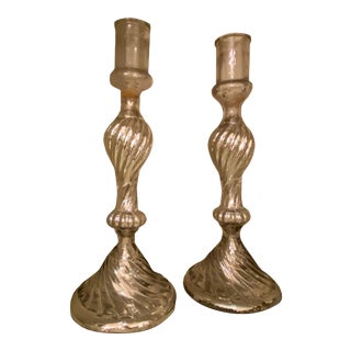 Antique Mercury Glass Candlesticks - a Pair For Sale