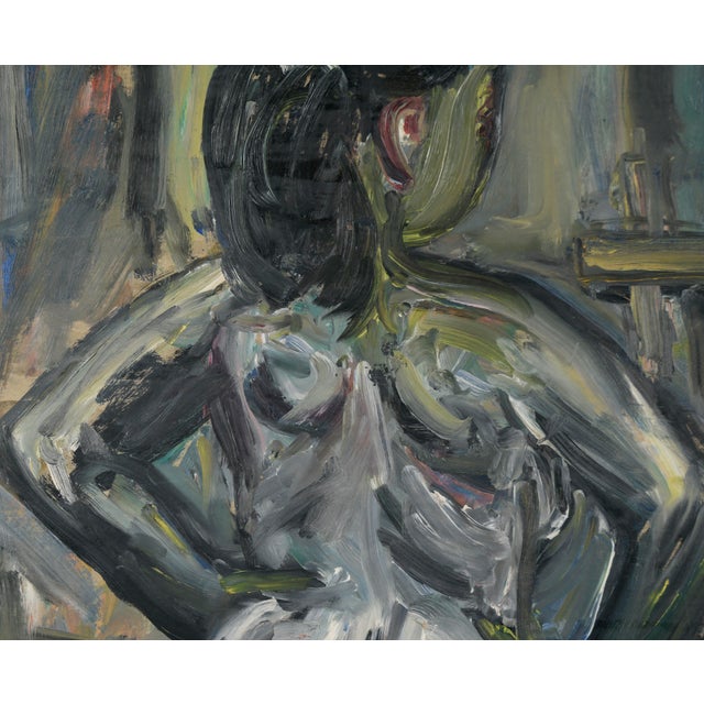 Bay Area Expressionist Standing Nude from Behind in Oil on Cardboard Standing nude woman from behind by Honora Berg...