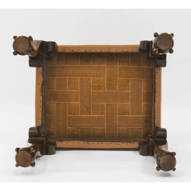 Edwardian Mahogany & Leather Stool Seat on Claw & Ball Legs, 1890s For Sale - Image 9 of 11