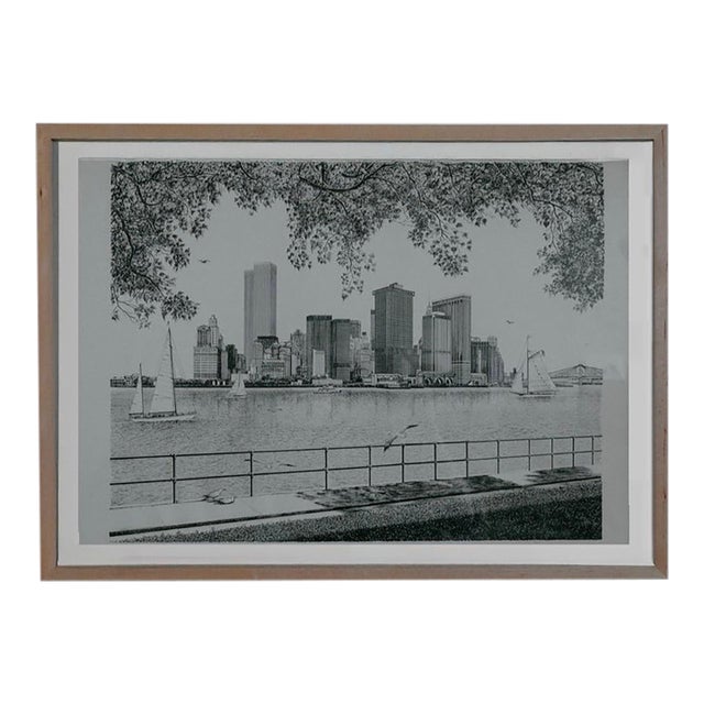 Delbart Duchein Signed Lithograph — Lower Manhattan Skyline With Twin Towers, 1981 For Sale