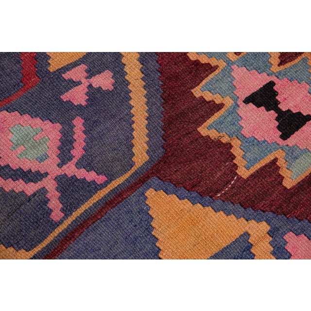 Textile Vintage Kilim Handmade Flatweave Geometric Burgundy Wool Runner For Sale - Image 7 of 11