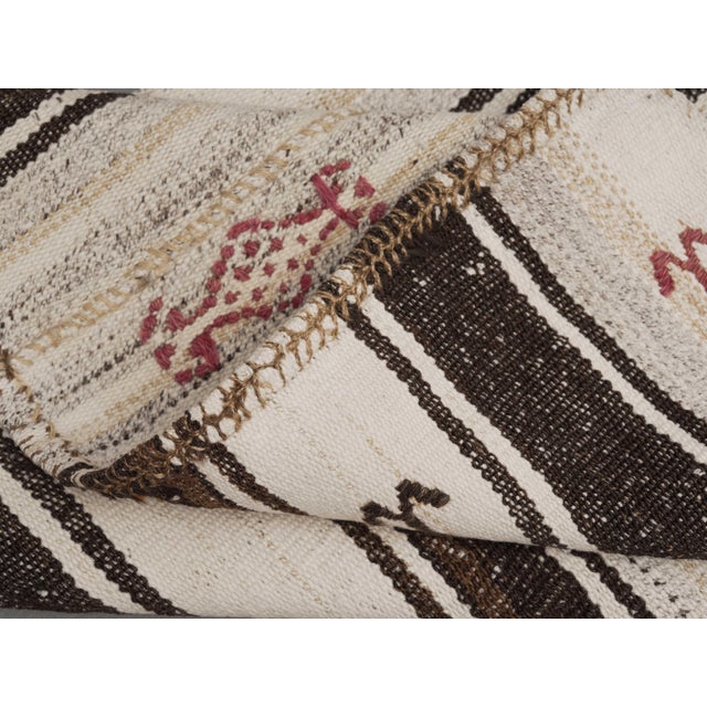 White 1970s Vintage Handmade Wool Cotton White Brown Runner Rug For Sale - Image 8 of 11