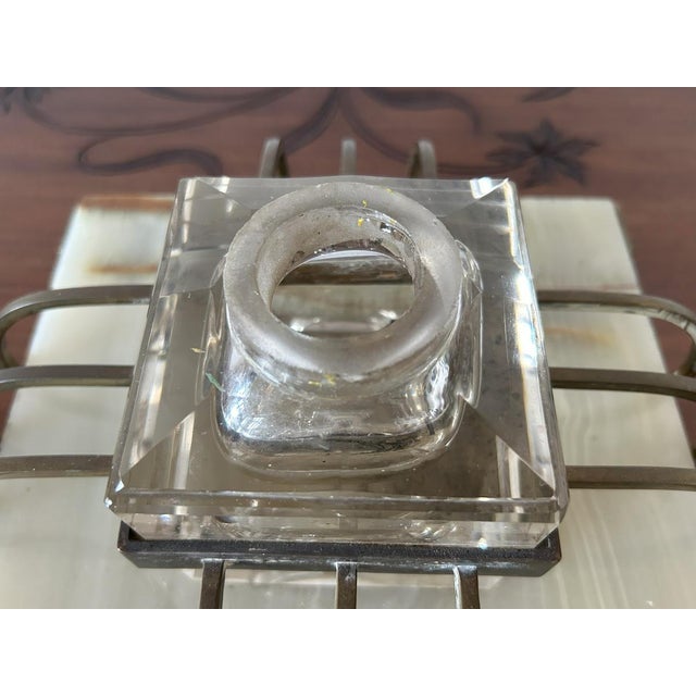 1920s Inkwell in Onyx, Gold Metal and Crystal Tray, 1920s For Sale - Image 5 of 9