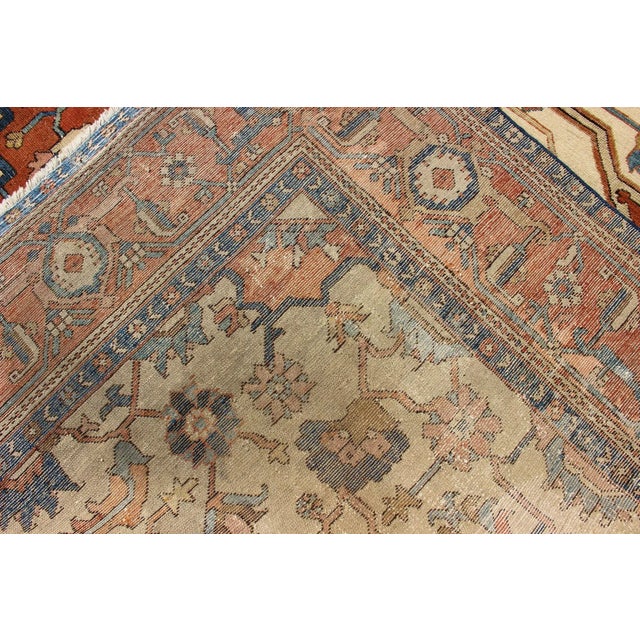 Antique Persian Serapi Rug in Geometric Medallion Design With Orange & Blue 8'2 X 11'3 For Sale - Image 16 of 16