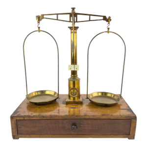 Antique Laboratory Precision Balance Scale, Brass & Wooden Base, Germany, Circa 1900