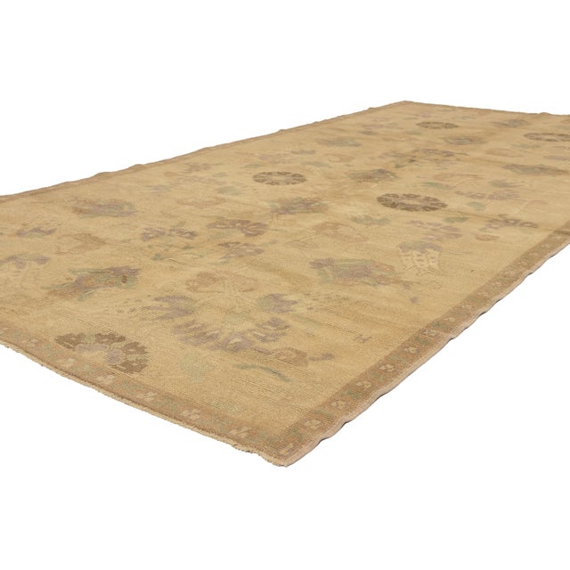 50843 Vintage Turkish Oushak Rug, 05'01 x 10'07. The Gilded Garden: A Vintage Turkish Oushak Masterpiece of Botanical...