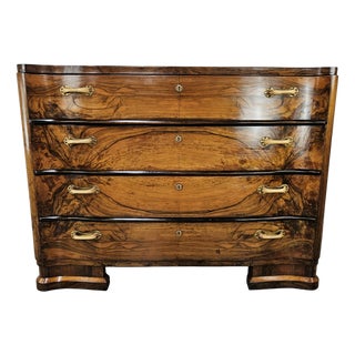 Art Deco Curved Walnut Chest of 4 Drawers, 1940s For Sale