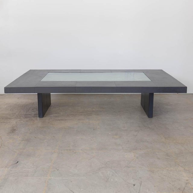 Modern 1970s Large French Black Slate and Glass Coffee Table For Sale - Image 3 of 14