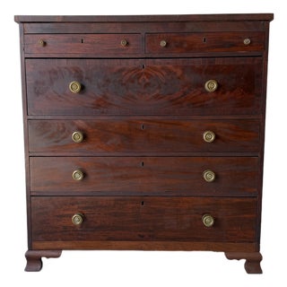 Antique 19th Century Solid Mahogany Chest of Drawers With Brass Knobs For Sale