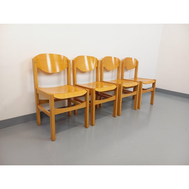 Tan Minimalist Beechwood Chairs, 1980s, Set of 4 For Sale - Image 8 of 18