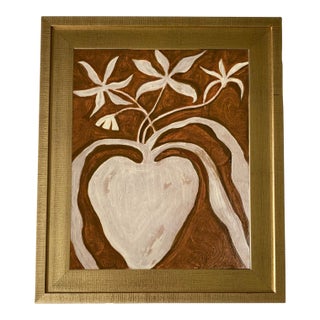 Modern Minimalist Floral Painting – Original Oil on Canvas Board by Tatiana Duperault For Sale