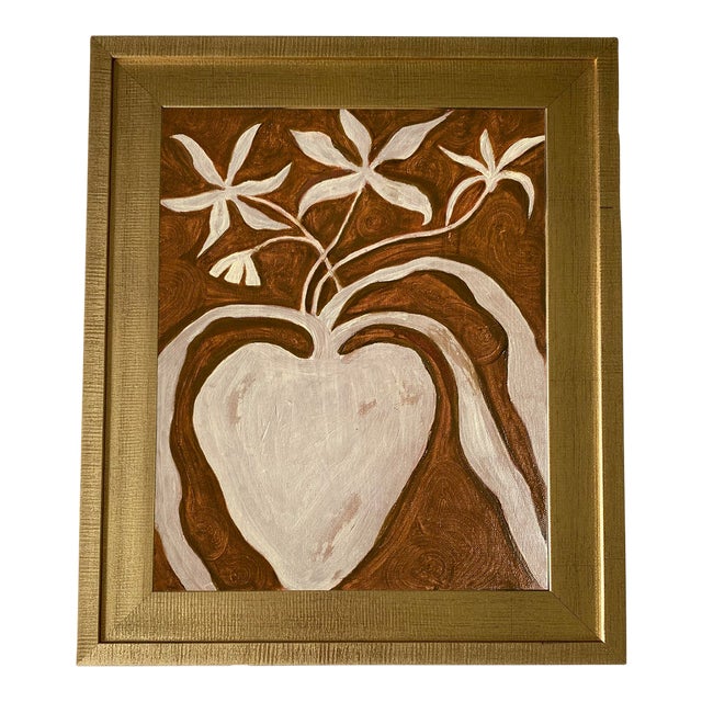 Modern Minimalist Floral Painting – Original Oil on Canvas Board by Tatiana Duperault For Sale