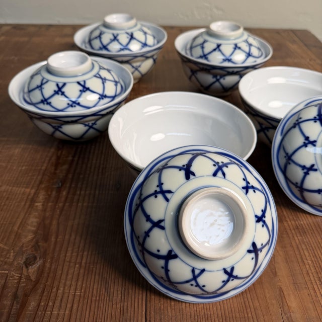 Vintage Japanese Porcelain Lidded Bowls, 1970s, Set of 5 For Sale - Image 4 of 14