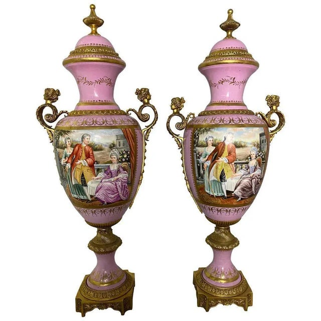 French Sèvres Porcelain Vases in Pink, 20th Century, Set of 2 For Sale - Image 16 of 16