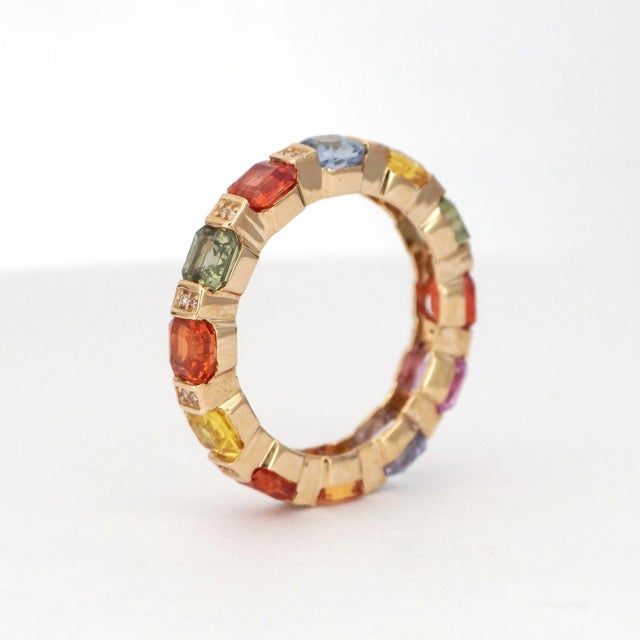 14k Gold Multi-Gemstone Ring With Asscher-Cut Sapphires For Sale - Image 17 of 18