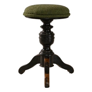 1900s French Wooden Adjustable Piano Stool With Upholstered Seat For Sale