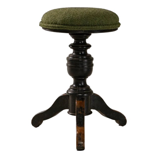 1900s French Wooden Adjustable Piano Stool With Upholstered Seat For Sale