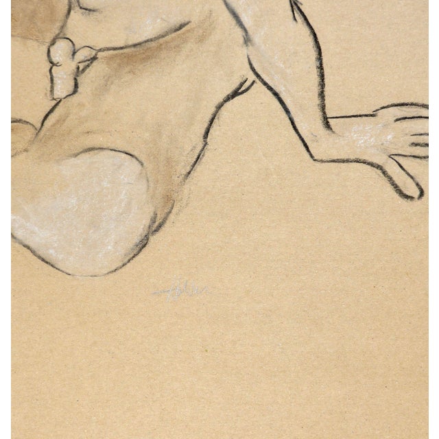 Unique and contemporary ink drawing of a beautiful and sensuous male model in an atelier in Paris, France. This drawing...