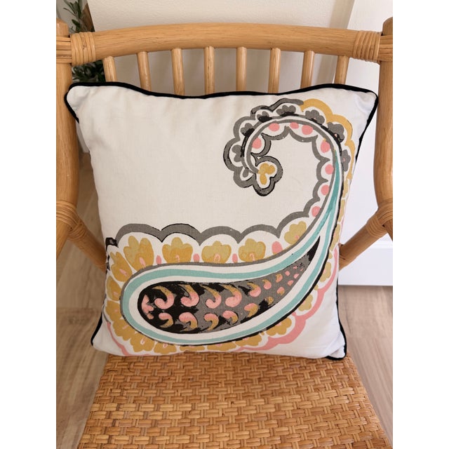 Textile Design Source International Boho Paisley Throw Pillow With Black Welt For Sale - Image 7 of 7
