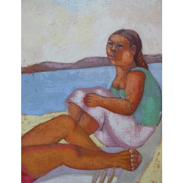 Textile Juana Elena Diz, Fun in the Sun, 1960s, Oil Painting on Canvas, Framed For Sale - Image 7 of 16