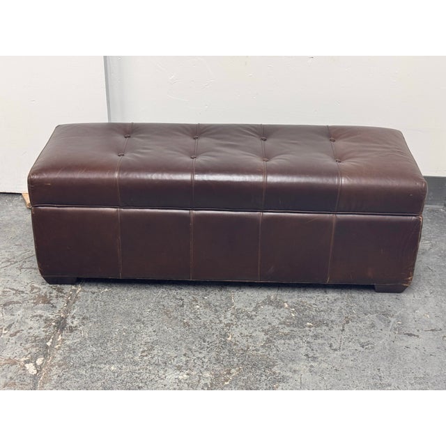 Restoration Hardware Tufted Leather Storage Ottoman For Sale - Image 11 of 12