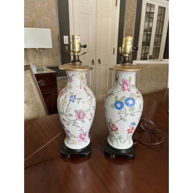 Ceramic 1950s Embossed Floral Table Lamps - a Pair For Sale - Image 7 of 8