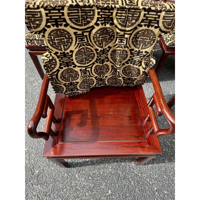 Asian 1990s Carved Rosewood Asian Dining Table Chairs, With Cushions - Set of 6 For Sale - Image 3 of 7